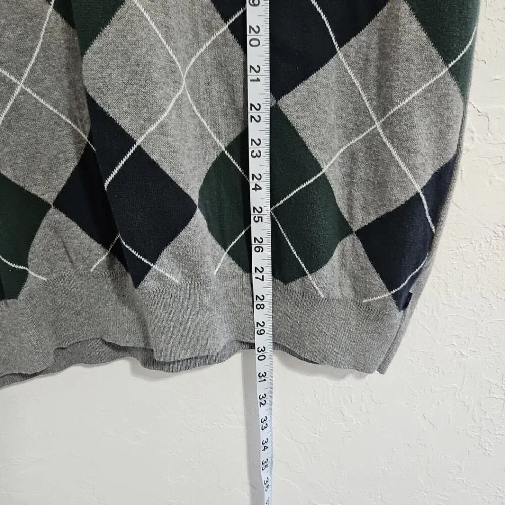 Chaps Sweater Vest Mens Size XL Gray Argyle V Neck Golf Preppy Academia